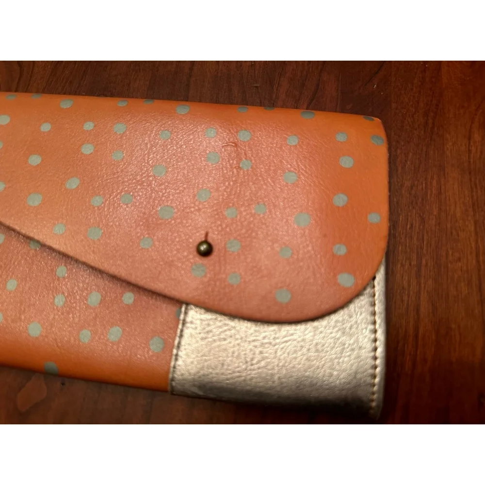 Faux Leather Polka Dotted and Silver Wristlet